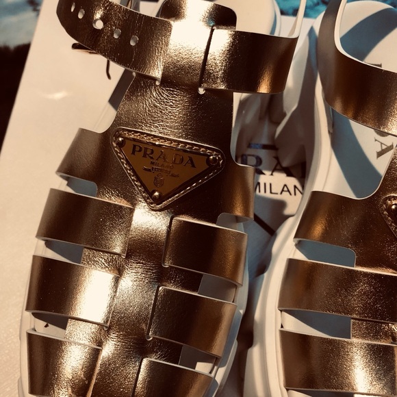 Prada Gold Rubber Monolith sandals - Picture 6 of 10